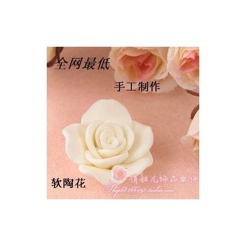Free Shipping 10Pcs 20mm/25mm White/Purple Loose 3D Polymer Clay Beads Rose Design For DIY Jewelry Making