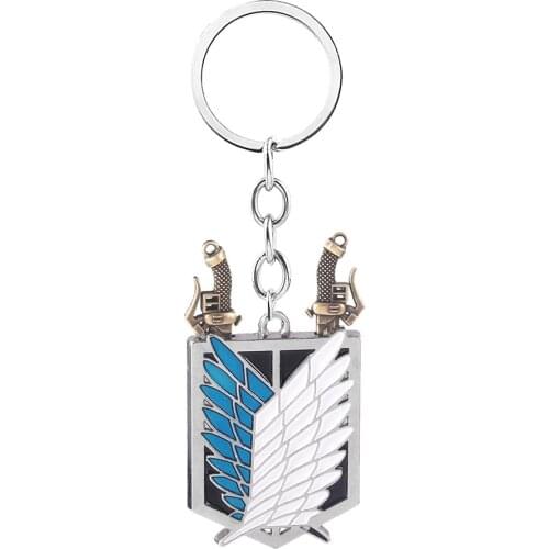 Japan Anime Attack on Titan Scouting Legion Scout Regiment Wings Logo & Double Blade Sword Alloy Keychain Keyring Key Chain
