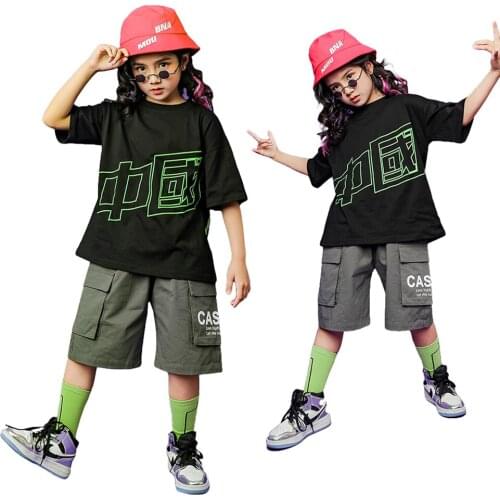 Lolanta Kids Black Short Sleeve T-shirt Top Or Gray Shorts Daily Clothes Boys Girls Street Dance Costume Casual Wear