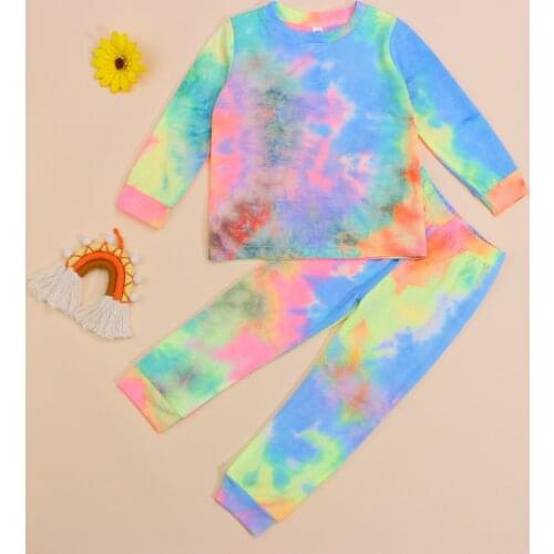 Kids Girls Clothes Tie-Dye Printed Long Sleeve Top Pants Children Fashion Tracksuit 2pcs Autumn Girl Clothing Sets
