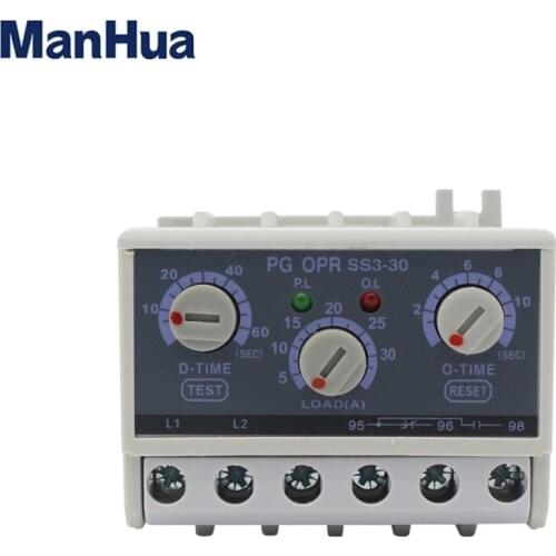 ManHua 5-30A 90V-260V PG OPR SS3-30 Independently Adjustable Starting Trip Delay Electronic Overload Relay protection