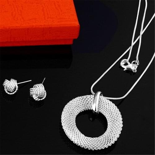 Hot 925 sterling Silver Jewelry sets for women 18 inches Retro necklace earrings stud Fashion Party wedding Christmas Gifts