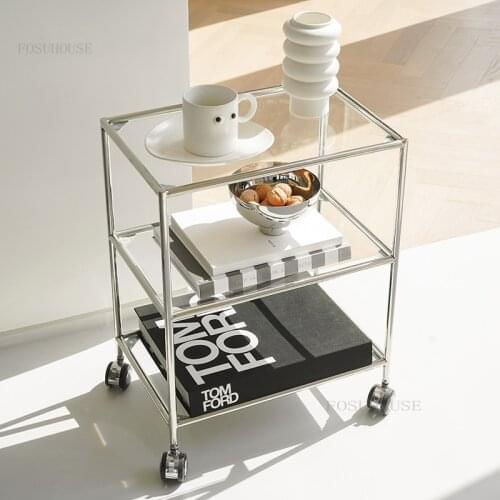 Crystal Coffee Tables Minimalist Modern Glass Sofa Side Table Small Transparent Low Table Shelf Trolley Ins Nordic Bedside Table