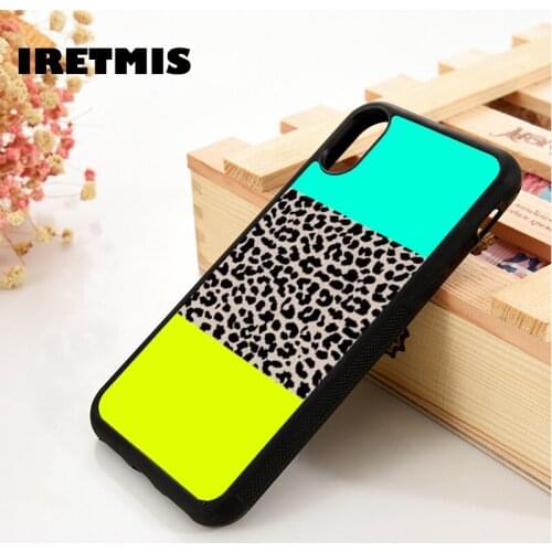 Iretmis 5 5S SE 6 6S Soft TPU Silicone phone case cover for iPhone 7 8 plus X Xs 11 Pro Max XR Leopard Mint Dan Kuning