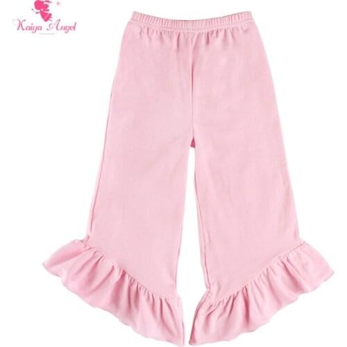 Kaiya Angel New Arrivals Cotton Ruffles Pants Toddler Girls Candy Color Flare Clothes Princess Birthday Party Pink One Piece