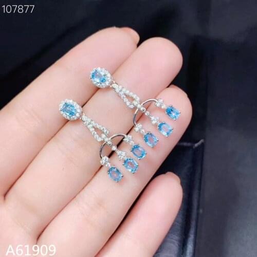 KJJEAXCMY Supporting detection 925 sterling silver inlaid natural aquamarine female earrings support detection mini