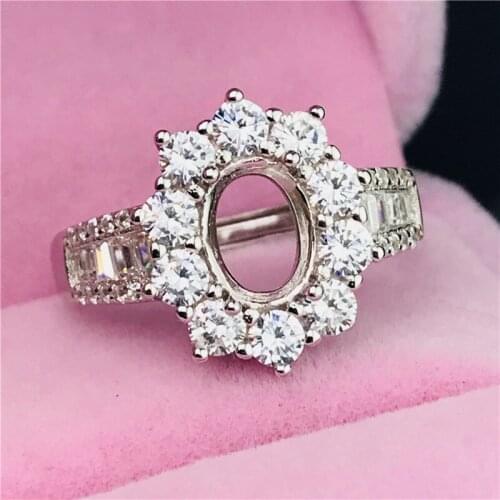 Oval shape TP drill rings basis S925 silver ring base shank prong setting stone inlaid jewelry fashion DIY women nice