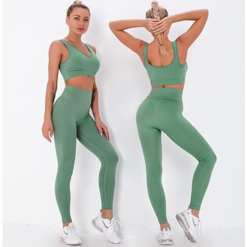 2 Piece Set Workout Clothes for Fitness Women Sports Suit High Waist Leggings Striped Yoga Set Sports Bra Gym Outfits Female