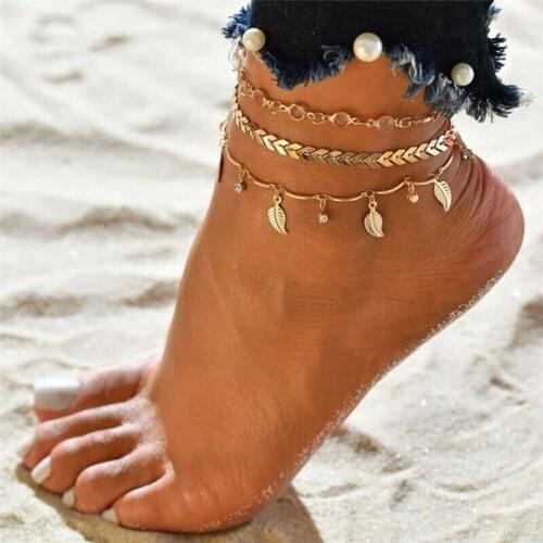 3-piece set / set with tassel leaves Fashion Bracelet Anklet beach sandals jewelry for girls