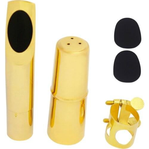 M MBAT 5 Pcs/Set High quality Gold Plating Tenor Saxophone Mouthpiece Metal Sax Mouth Jazz Music Instrument Accessories With Cap