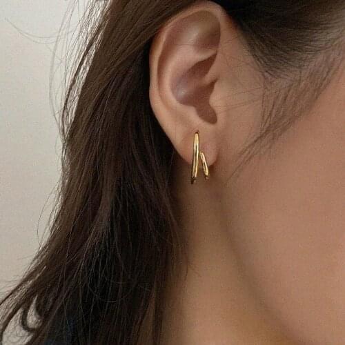 Metal Gold Silver Color Pierced Stud Earrings For Women Japanese Stylish Personality Design Ear Jewelry Gift
