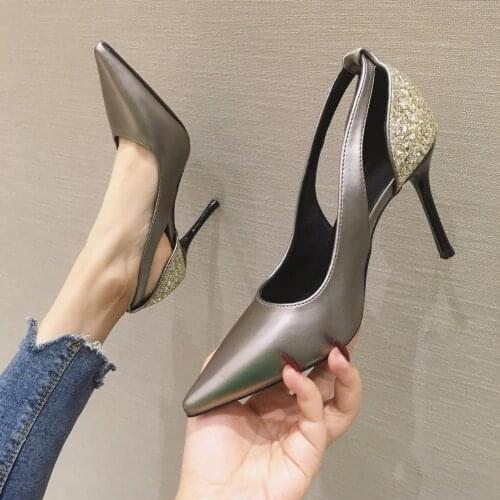 MHYONS 7CM/9CM Fashion Single Shoes Female Pointed Rhinestone Square Buckle Shallow Mouth Stiletto High Heels Wedding Shoes TWS