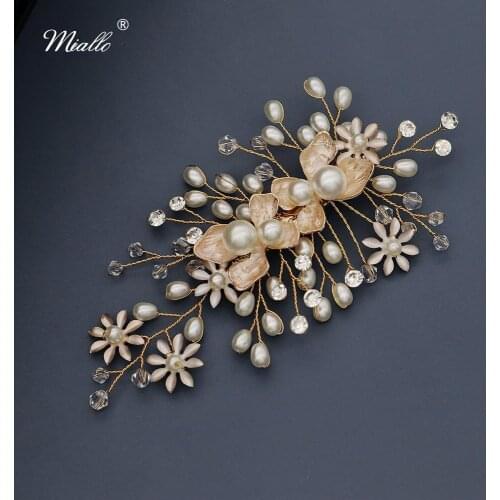 Miallo Bridal Wedding Hair Jewelry Flower Pearl Hair Clips Pins for Women Accessories Gold Color Luxury Bride Headpiece Gifts