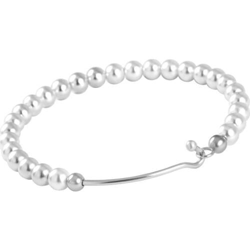 IJB0436 Fashion Pearl Bangle for Women,Elegant Design Stainless Steel Wire Bangle Openable Cuff Bracelets Fumale Accessories