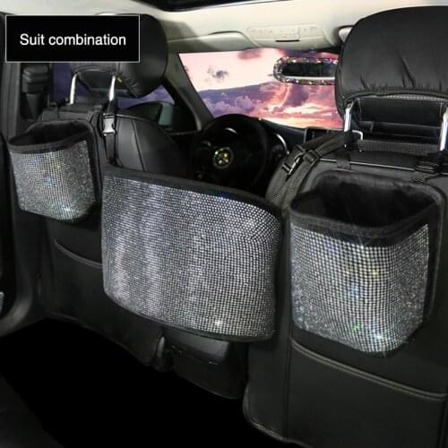 Cartoon Crystal Rhinestone Car Storage Bag Seat Organizer Bag Backseat Holder Multi-Pockets Car Container Stowing Tidying
