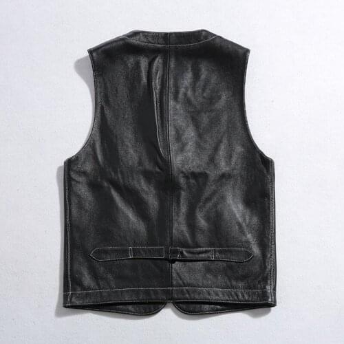 2021 Black Japan Casual Style Genuine Leather Vest Men Single Breasted Real Natural Cowhide Slim Fit Short Spring Coat