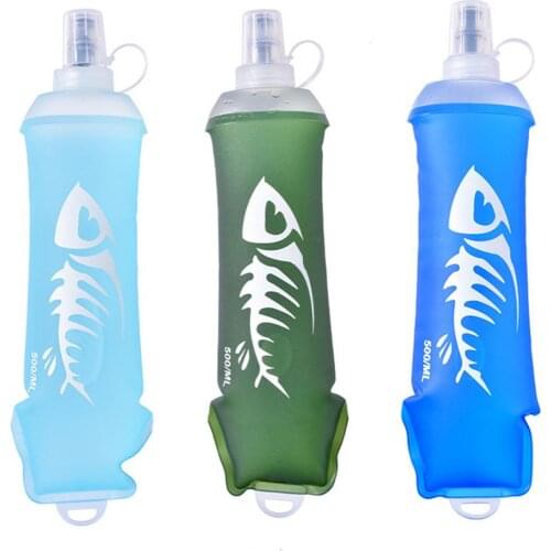 500ml Soft Flask Folding Collapsible Water Bottle Silicone Outdoors Traveling Sport Running Kettle Hydration Pack Bag Vest