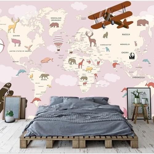 Custom Mural Wallpaper Cartoon Animal Dolphin Balloon World Map Photo Children Room Bedroom Living Room Background Wall Painting