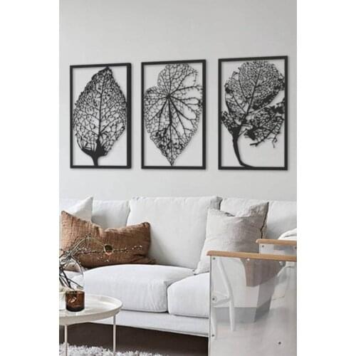 Latest Spring 3'lü Black Leaf Wood Table Big size Decor Frame Looking 3 Pcs Leaf Leaf Table