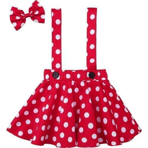 Baby Girls Summer Ruffles Clothes Classic Polka Dot Suspender Skirt+Hair Clips Toddler Kids Children Birthday Party Red Outfits
