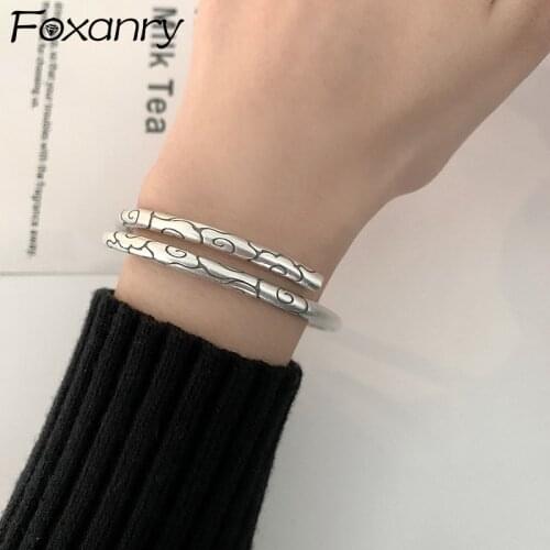 FOXANRY 925 Sterling Silver Couple Bracelets 2021 Trendy Elegant Vintage Simple Cloud Pattern Bangle Party Jewelry Birthday Gift