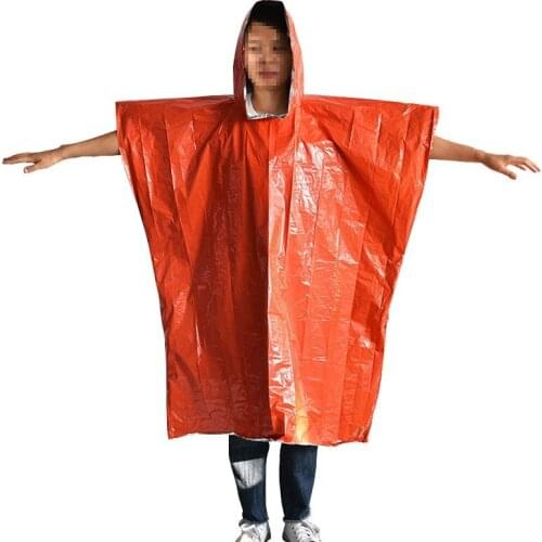 Outdoor Camping Hiking Insulated Raincoat Lock Temperature Warm Aluminum Foil Poncho Emergency Survival Sleeping Bag