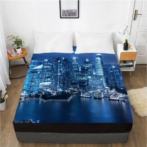 3D HD Digital Printing Custom Bed Sheet With Elastic,Fitted Sheet 160x200CM 200x200 180x200,Bedding Mattress Cover night City