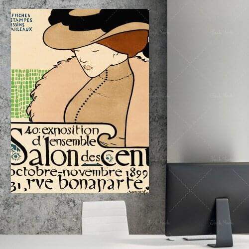 Vintage art exhibition poster print, "Salon of the One Hundred" advertisment, Belle Epoque artworks, Parisian wall decoration