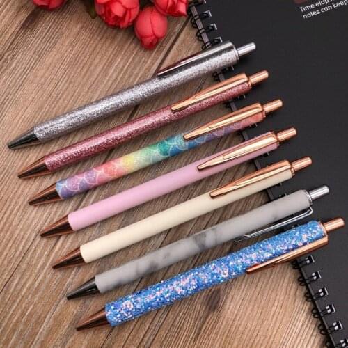 1Pc Creative Stationery Paillette Ballpoint Pens 0.7mm Black Ink Retractable Metal Pen for Writing School Office Supplies