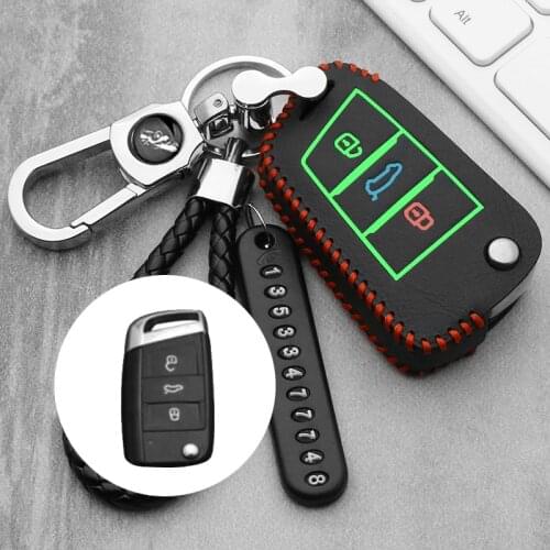 Luminous Leather car key case cover for Volkswagen for vw new Passat 2018 2019 car styling Fold key
