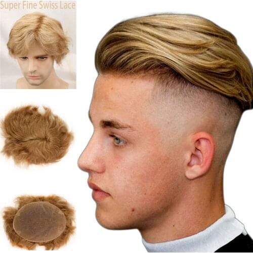 Swiss Full Lace Mens Toupee European Real Human Hair Replacement for Men Hairpiece #21 Ash Blonde Color 10X8