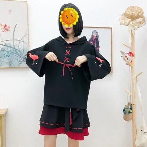 Harajuku Chinese Top Japanese Sweets Ladies Tops And Blouses 2021 Preppy Sweatshirt Chinese Style Clothing Women Clothes KK3670