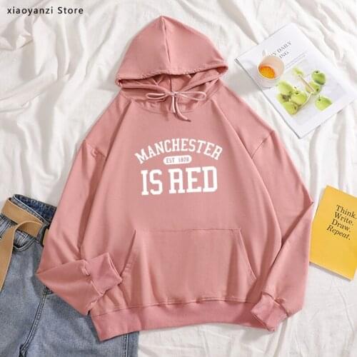 United Kingdom Red Letter Printed Cotton Long Sleeve Hoodies Sweatshirt O Neck women Manchester Tops Sweatshirt Plus Size
