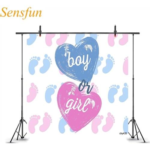 LEVOO Photo Backdrop Gender Reveal Baby Footprints Pink Blue Photography Background Photo Studio Photozone Shoot Props Vinyl