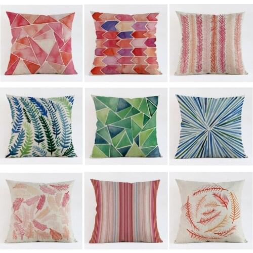 High Quality Red Geometric Stripe Line Diamond Throw Pillow Cover Leaf Cotton Linen Home Decoration Car Sofa Cushion Cover