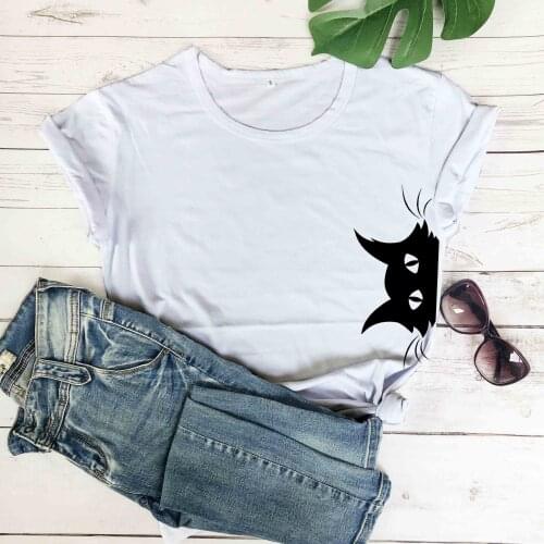 The cat peeked funny Unisex women fashion pure cotton grunge tumblr gift graphic party street style t shirt youngs funny tee top
