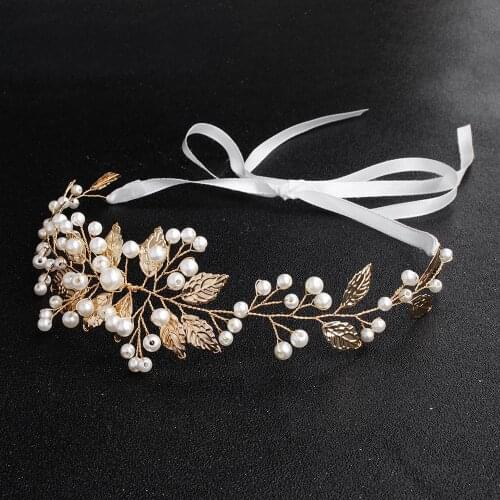 Pearl Gold Color Leaf Headbands Wedding Hair Accessories Jewelry Handmade Hair Ornament Women Bridal Hairbands Tiara