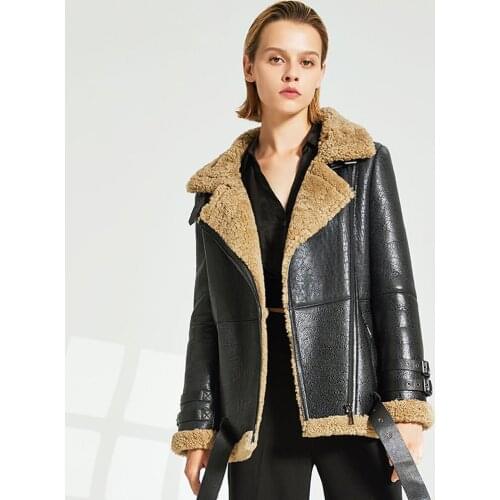 Womens B3 Shearling Jacket Womens Short Motorcycle Jacket Womens Winter Leather Warm Jacket