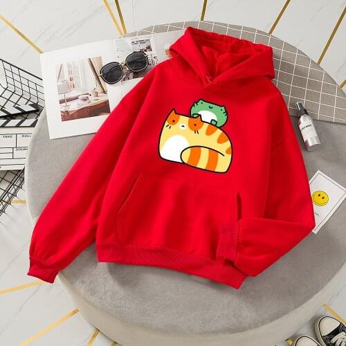 Frog Hoodie Women Hooded Sweatshirt Korean Streetwear Womens Aesthetic Pullover Kawaii Cartoon Hoodies Thick Jacket Drawstring
