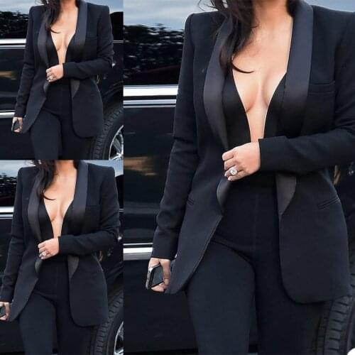 Plus Size Black Women Pants Suits Fashion Mother of the Bride Tuxedos Slim Fit Work Coat Blazer Office Lady 2 Pieces