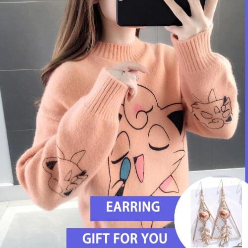 Sweater Women 2020 Cartoon Print Autumn Winter Causal Streetwear Sweater Long Sleeve O Neck Loose Harajuku