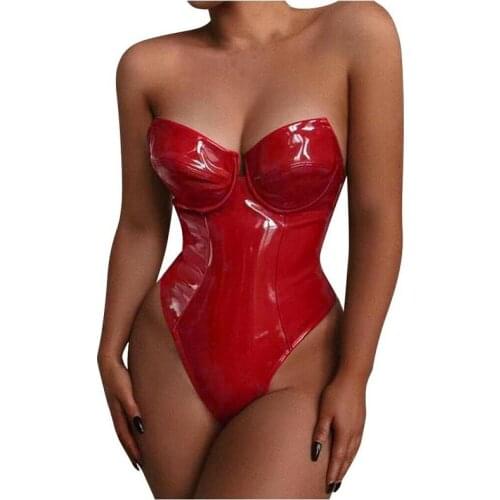 Women PVC Leather Leotard Bodysuit Wet Look Teddy Jumpsuit Catsuit Clubwear Mistress Fetish Costume