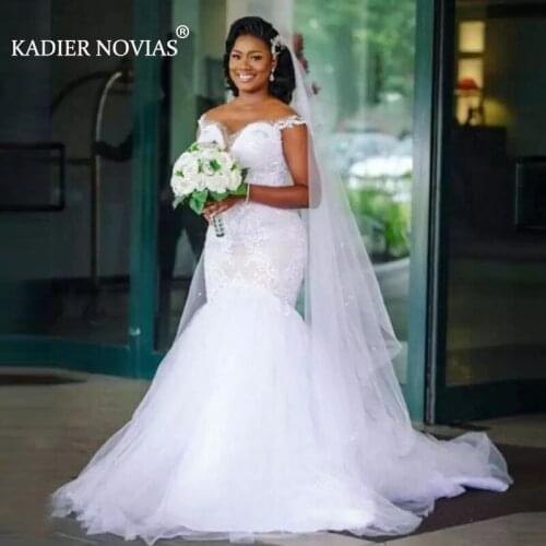 Long Off the Shoulder White Lace Mermaid Bridal Dresses 2020 For Black Girls Wedding Gowns Vestido de noiva