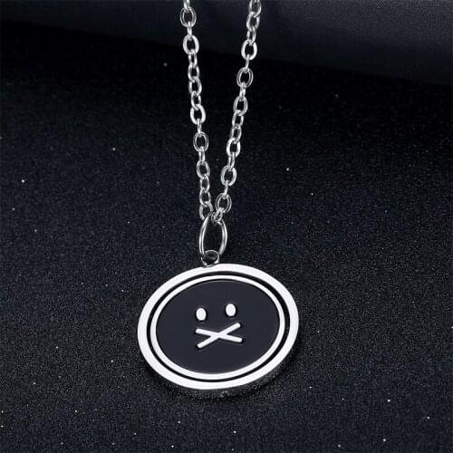 Necklaces for Women Crying Face Reversible High Quality Hip Hop Pendant Necklaces Girl Jewelry Black Color