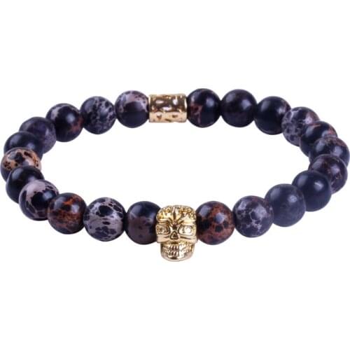 1pc Anil Arjandas Skull Bracelet 8mm Black Sea Sediment Stone Imperial Beads, Skull Charm Bracelet Men Jewelry Gift