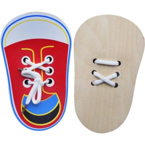 1 Pcs Kids Montessori Educational Toys Children Wooden Toys Toddler Lacing Shoes Early Education Montessori Teaching Aids