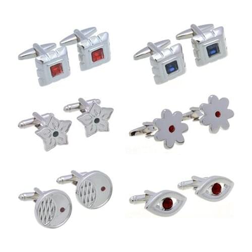 10pairs/lot Silver Crystal Cufflinks Copper Made Bauhinia Flower/Square/Round Business Cuff Links Mens Jewelry