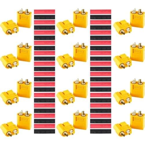 12 Pair 24 PCS Nylon Plastic XT60 Male/Female Bullet Connectors Plugs for RC Lipo Battery with Heat Shrink Tube