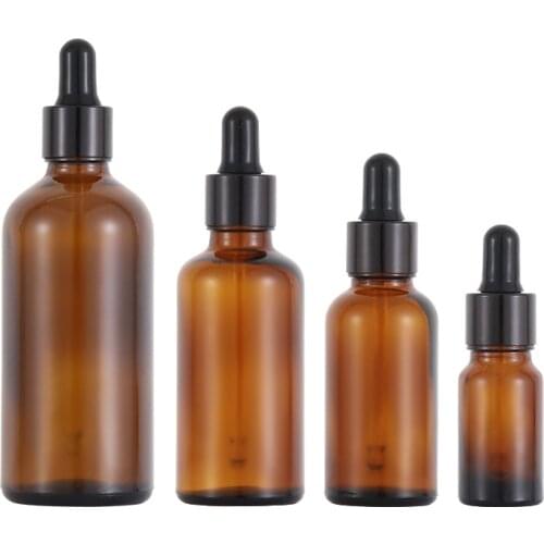 5-100ml Black Metal Cap Refill Dropper Amber Glass Bottle Essence Massage Plant oil Serum Aromatherapy Liquid Pipette Skincare