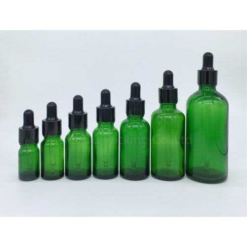 500pcs 5ml,10ml,15ml,20ml,30ML,50ml,100ml green Glass Bottle With black Dropper Essential Oil Bottle,Reagent Eye Perfume bottles